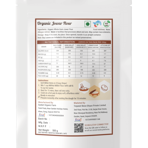 Easy to Roll Organic Premium Jowar Atta / Stone-Milled Sorghum Flour
