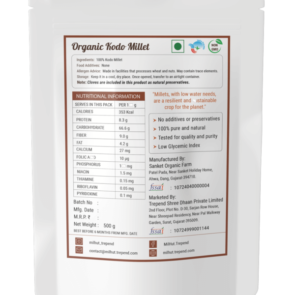 Kodo Millet Nutrition value