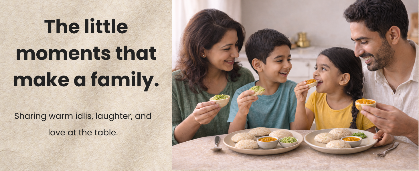 Family eating millet idli