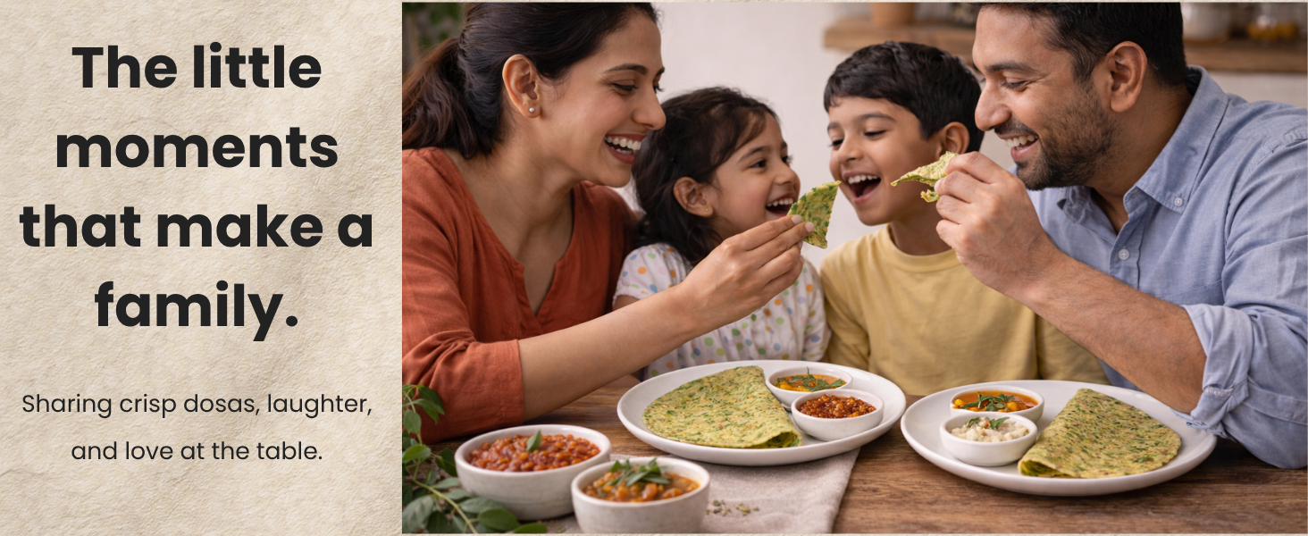 Family enjoying dosa made with millet dosa premix