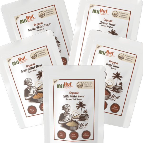 Millet Flour Combo – Jowar, Kodo, Little Millet, Ragi & Sama (5 Pack, 500g Each)