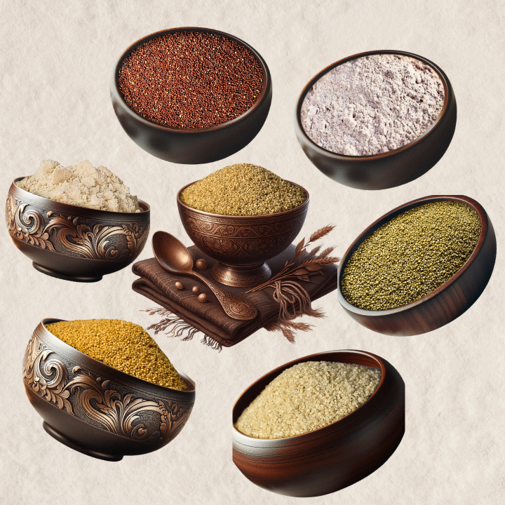 Different Organic Millet whole grains arranged in the bowl