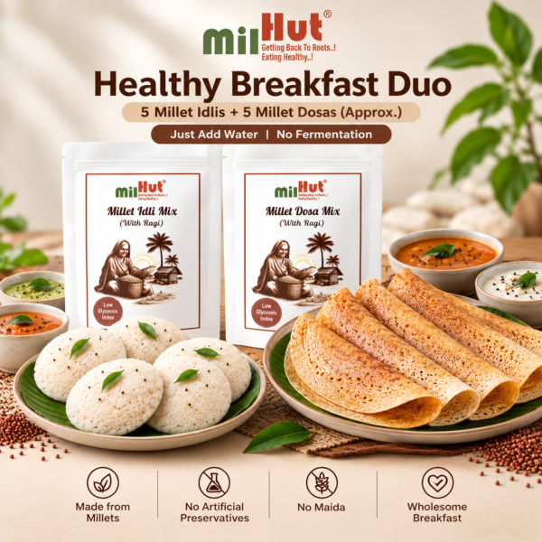 MilHut Healthy Breakfast Variety Pack 5kg | 5 Millet Idli Mixes + 5 Millet Dosa Mixes | Just Add Water | No Fermentation