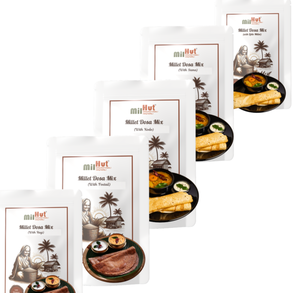 MilHut Healthy Millet Dosa Mix Variety Pack | 5 Healthy Instant Dosa Mixes | Ragi, Jowar, Kodo, Little Millet, Foxtail & Sama | 500 g Each | 2.5 kg