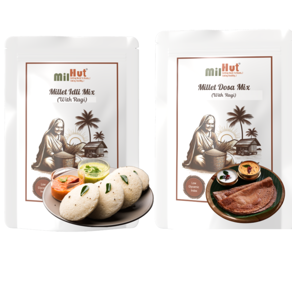 MilHut Healthy Breakfast Duo | Healthy Millet Idli & Dosa Mix Combo | Just Add Water | No Fermentation | 1 kg