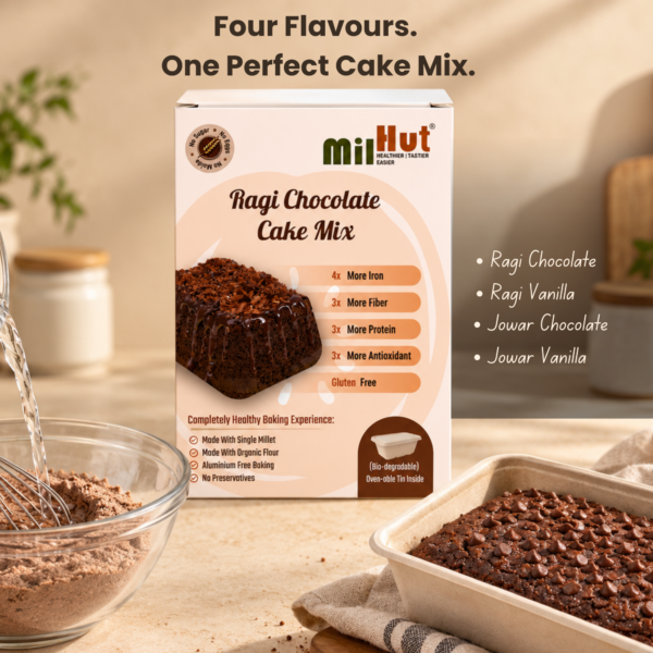MilHut Millet Cake Premix Combo – Variety Pack | Ragi & Jowar Chocolate & Vanilla Cake Premix Combo