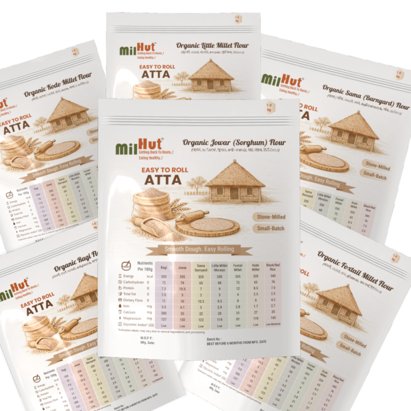 MilHut Easy Roll Millet Flour | Stone-Milled Single Millet Atta for Soft Rotis