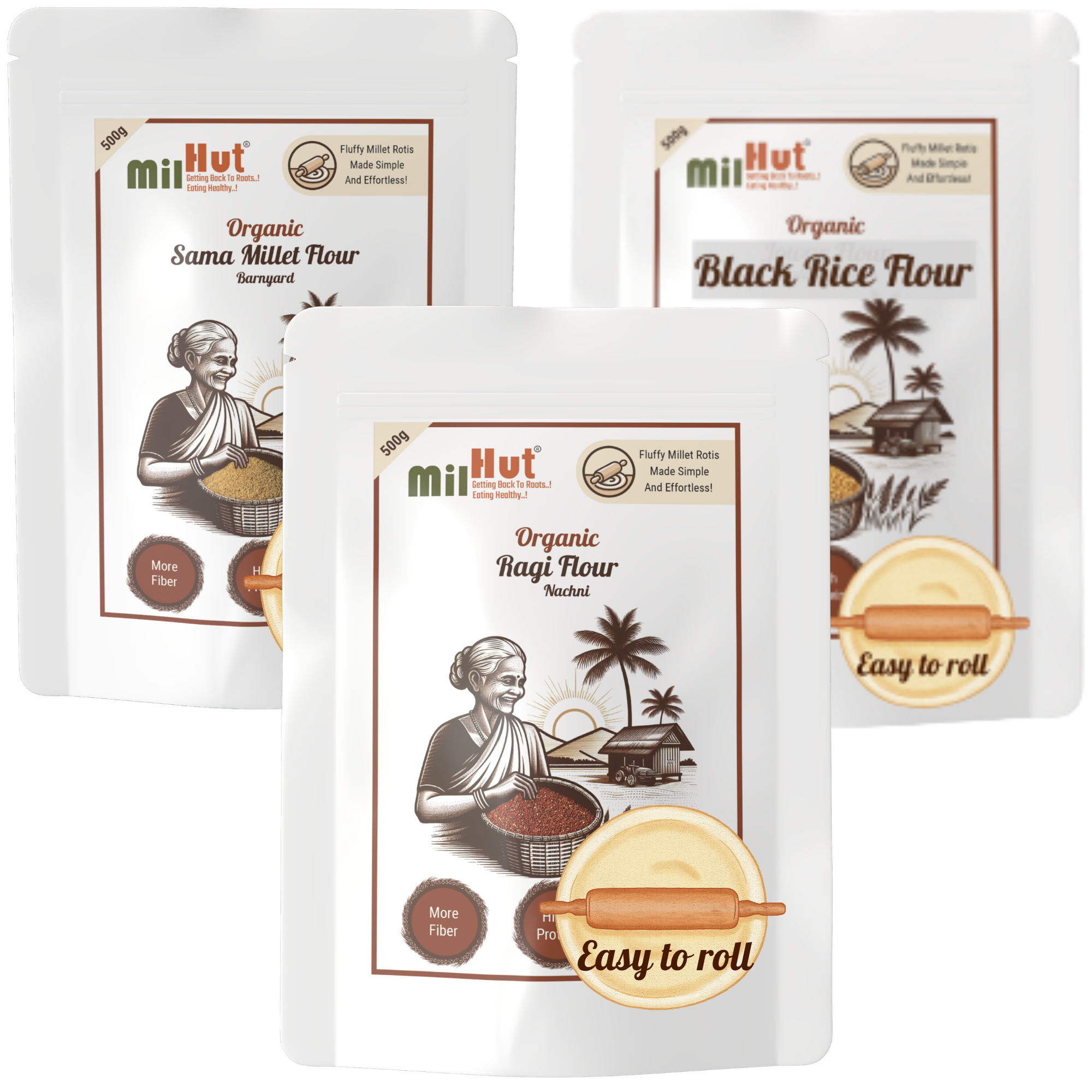 Ragi, Sama, Black rice flour combo
